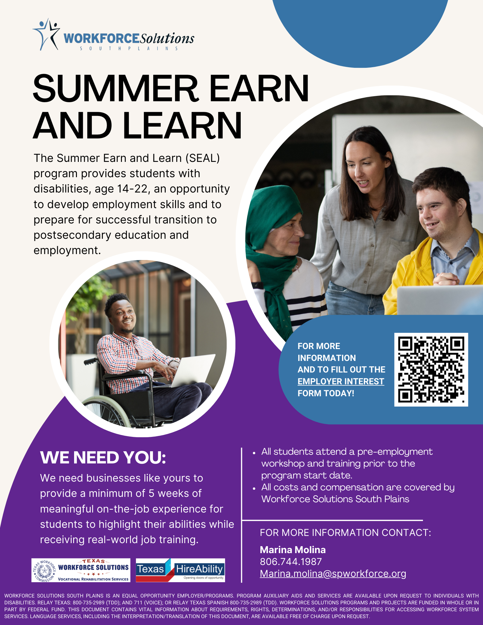 2024 summer earn and learn seal flyer workforce solutions south plains